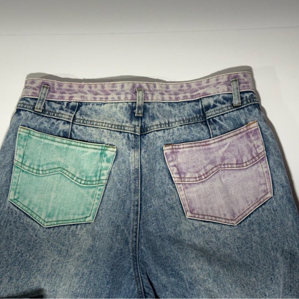 80s/90s Color Block Blue and Purple Jeans 34/31